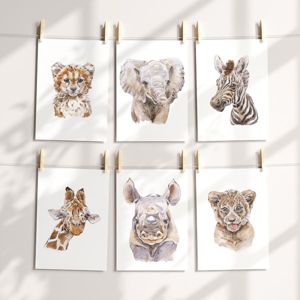 Set van 6 Poster Children's Room Animal Children Africa | 6 stuks A3 foto's Zonder frame voor babykamer tot tiener decoratie met grote dierlijke motieven