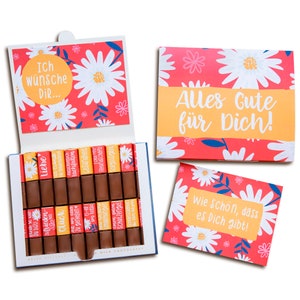 Juego de pegatinas y banderola para chocolate Merci con pegatinas preimpresas, sin chocolate, incluye 2 tarjetas de felicitación (rojo)