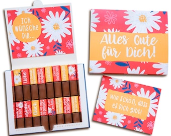 Set d'autocollants et banderole pour chocolat Merci avec autocollants pré-imprimés, sans chocolat, avec 2 cartes de vœux (rouge)