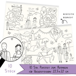 10 coloring placemats for kids | Wedding painting set with various bridal couple designs on cardboard | Guest gift for children – E+D (622058)