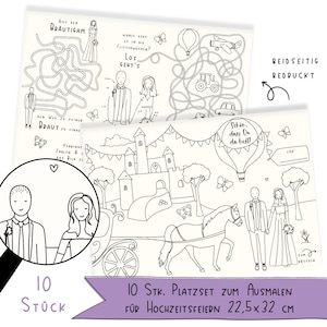 10 coloring placemats for kids | Wedding painting set with various bridal couple designs on cardboard | Guest gift for children – H+P (622108)