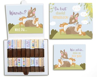 Sticker set & banderole for Merci chocolate with pre-printed stickers, without chocolate, incl. 2 greeting cards (deer)