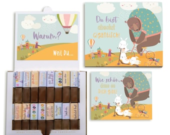 Sticker set & banderole for Merci chocolate with pre-printed stickers, without chocolate, incl. 2 greeting cards (bear)