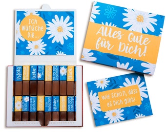 Ensemble d’autocollants & banderole pour chocolat Merci avec autocollants pré-imprimés, sans chocolat, y compris 2 cartes de vœux (bleu)