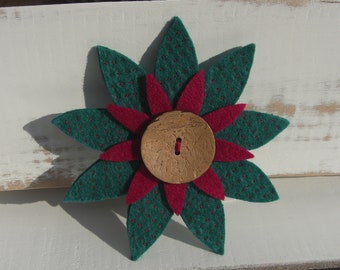 Teal Flower Brooch, Handstitched Felt Daisy Pin Badge.