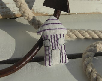 Beach Hut Brooch, Embroidered Purple Seaside Beach Hut Brooch.