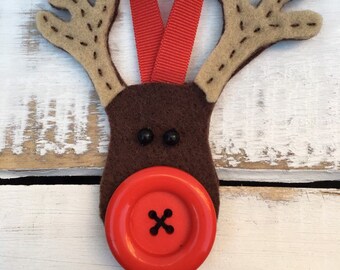 Reindeer Christmas Decoration, Traditional Stitched Felt Tree Ornament.