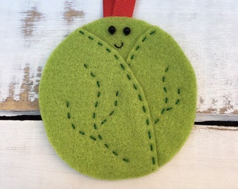 Smiley Sprout Christmas Decoration, Traditional Stitched Felt Tree Ornament.