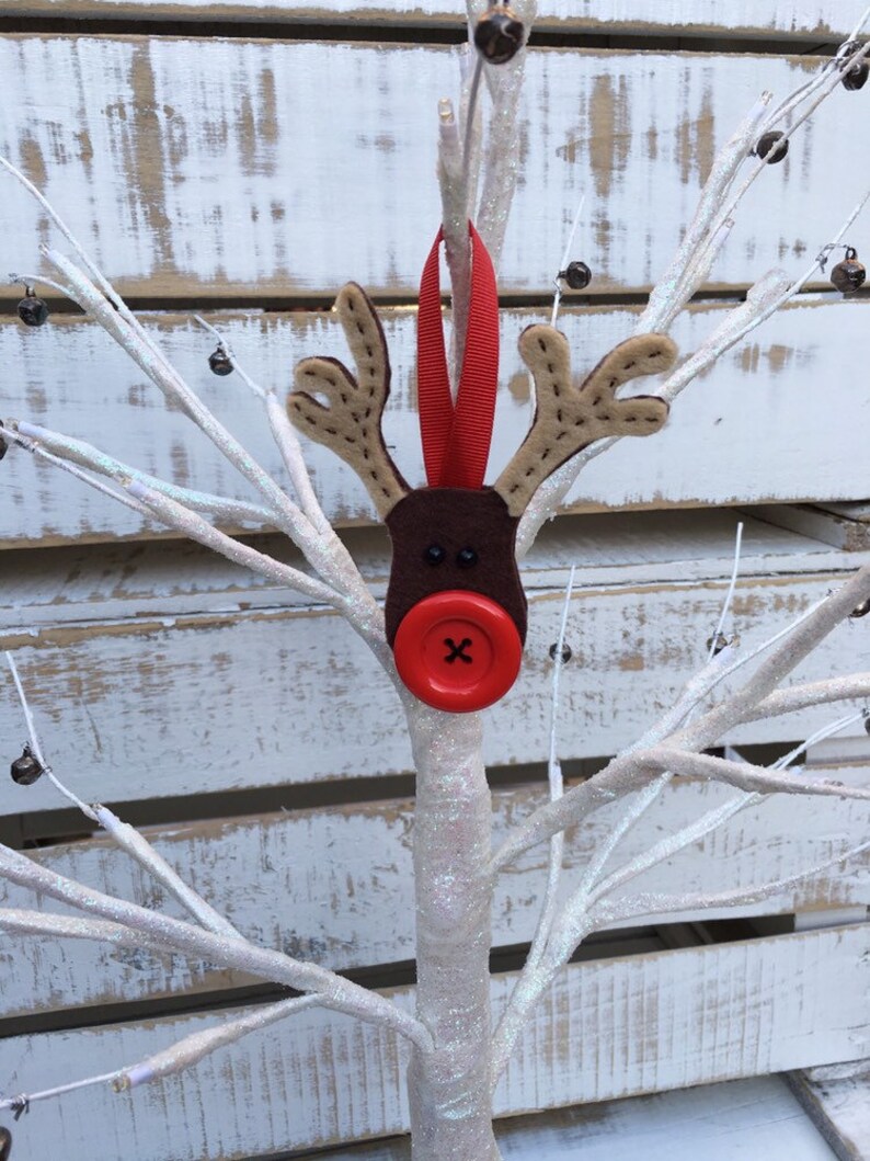 Traditional Stitched Felt Tree Ornaments Santa Claus Rudolph and Gingerbread Man. Set of 3 Christmas Decorations
