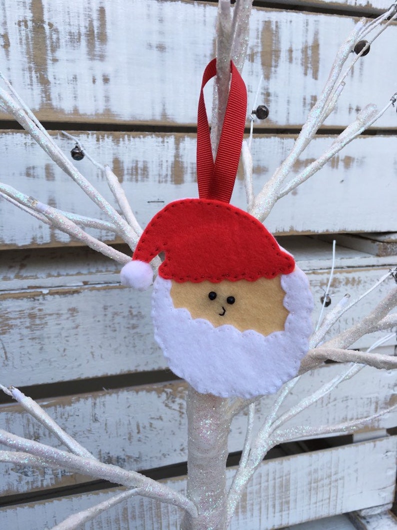 Traditional Stitched Felt Tree Ornaments Santa Claus Rudolph and Gingerbread Man. Set of 3 Christmas Decorations