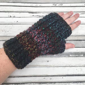 Crochet Fingerless Mittens, Multi Coloured Cosy Arm Warmers, Wrist Warmers, Womens Striped Gloves.