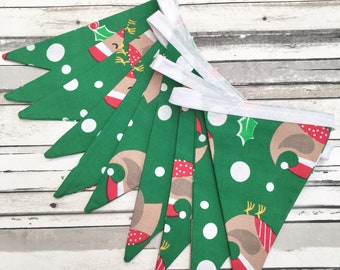 Robin Christmas Bunting, Festive Green Christmas Banner.