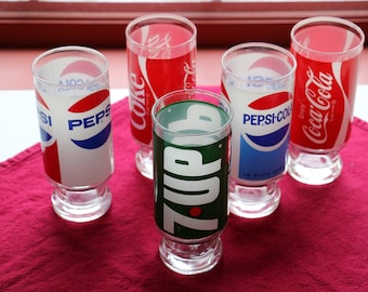 Coke Pepsi 7-Up Set of Five Vintage Pedestal Tumblers
