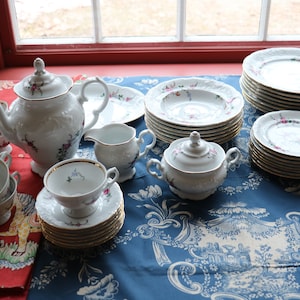 Set of Antique Polish Porcelain Dinnerware Trimmed in Gold