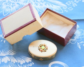 Bejeweled Vintage Powder Compact with Mirror and original Box