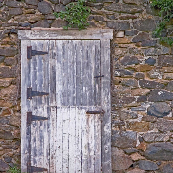 Old Barn Door Photograph | Picture of a Classic Country Barn Door with Stone Barn Wall  | Country Barn Photo