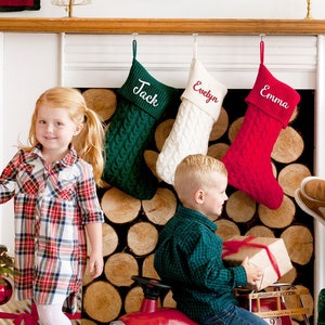 Cable Knit Christmas Stockings | Personalized Stockings | Traditional Christmas Stocking | Ivory Red Green Gray