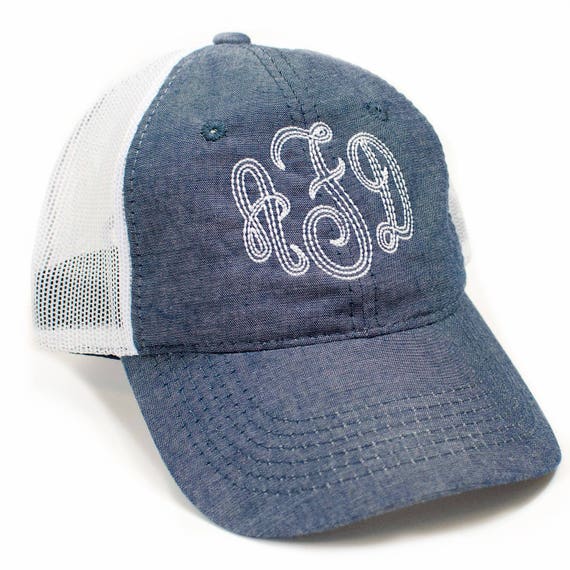 Monogrammed Denim Cap | Personalized Chambray Hat | Personalized Baseball Cap | Monogrammed Baseball Cap | Monogram Distressed Cap 