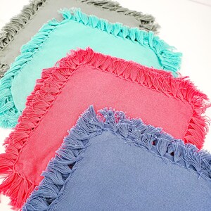 Fringe Cotton Fabric Cocktail Napkins - Set of Four (4) - Gray Turquoise Hot Pink Blue