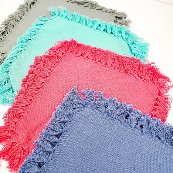 Fringe Cotton Fabric Cocktail Napkins Set of Four 4 Gray Etsy
