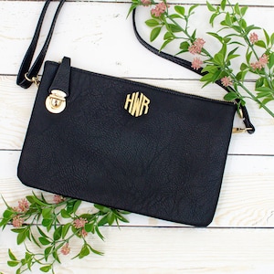 Cartera de mano grande de piel vegana con monograma, tres compartimentos, tipo bandolera, regalo para dama de honor, con cierre de cremallera superior y candado, 7 colores
