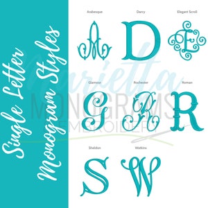 Marietta Monograms Embroidery Font Choices Single Letter Monogram