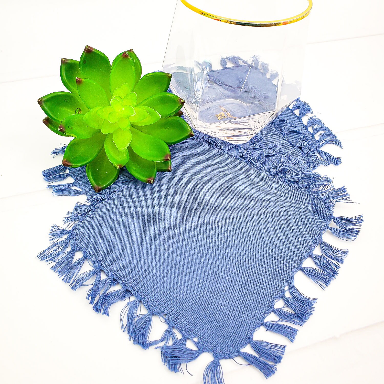 Fringe Cotton Fabric Cocktail Napkins Set of Four 4 Gray Etsy