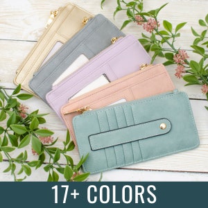 Cartera delgada de cuero vegano para tarjetas - 17 colores - Cartera con monograma - Cartera personalizada