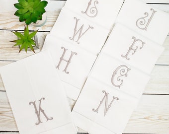 Linen Hemstitched Tea Towel Monogrammed Guest Towel - White - Set of Two