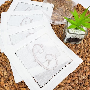 Hemstitch Linen Cocktail Napkins - Set of Four (4) - Gray, Black, Navy, White