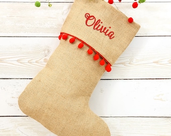 Burlap Stocking Monogrammed Stocking | Personalized Christmas Stockings |  Traditional Christmas Stocking | Farmhouse Holiday Stockings