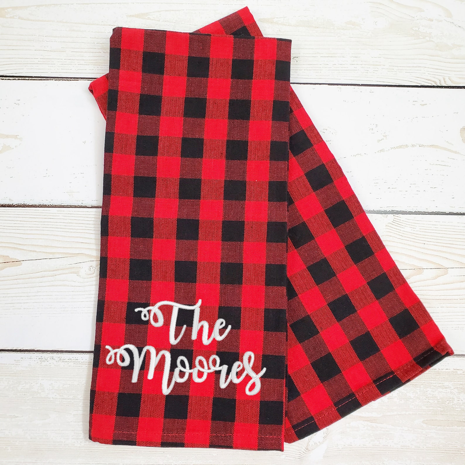 Red and Black Buffalo Plaid Kitchen Towel Monogrammed Etsy