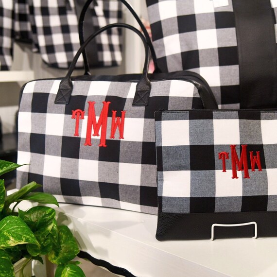buffalo plaid duffle bag