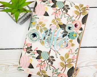 Personalized Journal, Refillable Journal Cover, Monogrammed Notebook, Diary -- Floral Canvas Journal