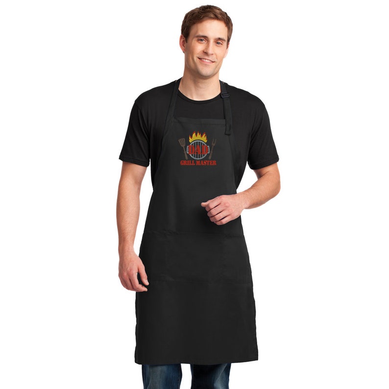 Fathers Day Grill Master Grilling Apron BBQ Gift for Dad Mens Apron King of the Grill Black Apron with Embroidery Big Green Egg Apron