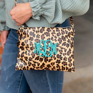 Monogrammed Vegan Leather Cross Body Purse Leopard Crossbody