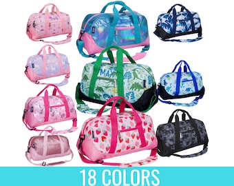 Monogrammed Duffle Bags for Kids - Personalized Childrens Travel Bag Suitcase - Overnight Bag - 13 Colors