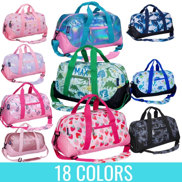 Monogrammed Duffle Bags for Kids - Personalized Childrens Travel Bag Suitcase - Overnight Bag - 13 Colors