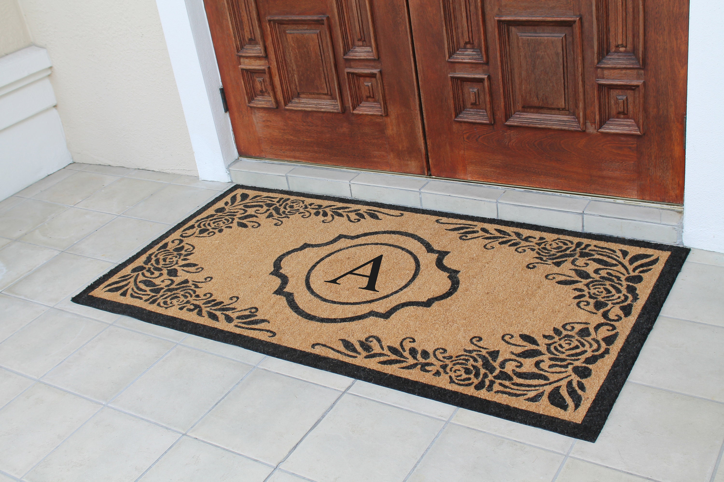 A1 Home Collections A1hc Welcome Mat Black/Beige 24 in. x 39 in. Coir PVC Classic Border Heavy Duty Door Mat