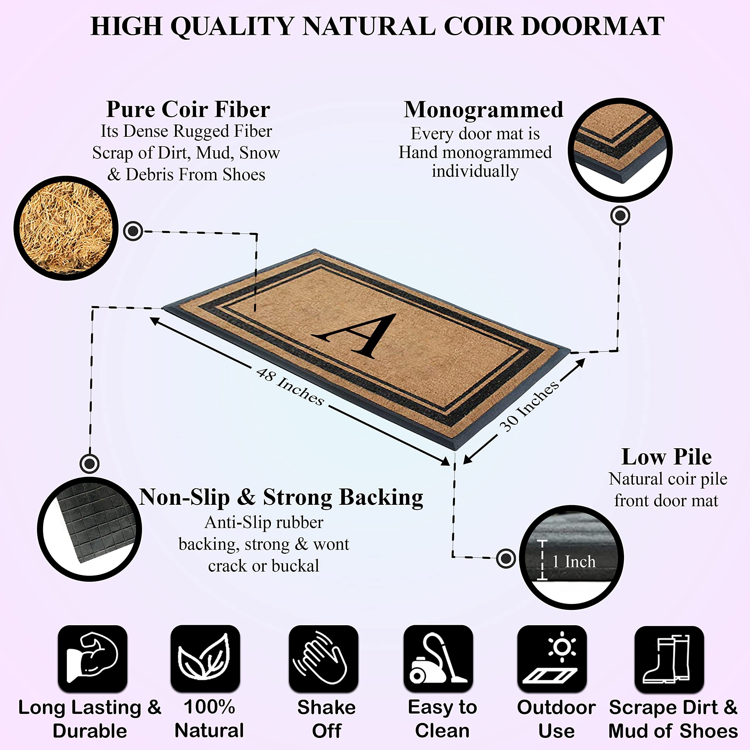 A1hc Natural Coir & Rubber Door Mat, Thick Durable Doormats for, Heavy Duty Large Size Doormat, Outdoor Mat, Long Lasting, Front Door Entry Doormat