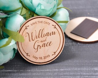 Engraved Wooden Save The Date Magnet, Plywood Rustic Design