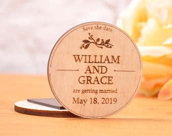 Engraved Wood Save the Date Magnet, Rustic Wedding Favor