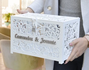 Personalized Wedding Card Box with Slot, Decorative Lock