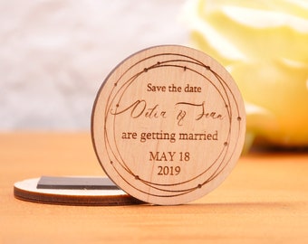 Engraved Wood Save the Date Magnet, Rustic Wedding