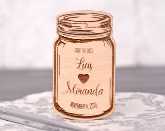 Engraved Wood Mason Jar Save the Date Magnet