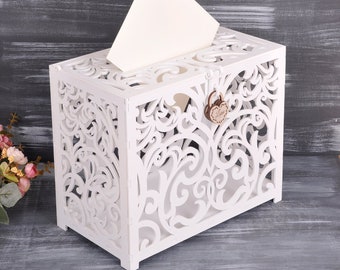 Rustic Wedding Card Box with Lock, Birch Plywood Advice Box