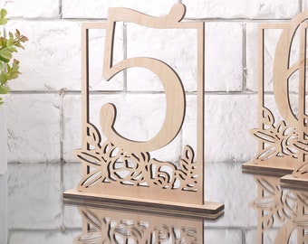 Wood Wedding Table Numbers, Modern Floral Decor