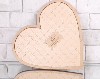 puzzle guest book, wooden heart wedding guestbook