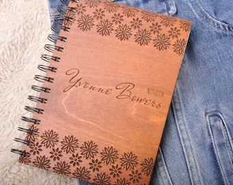 A5 Wood Spiral Notebook, Laser-Cut Wooden Cover