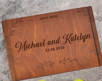 wedding guestbook, wood wedding guest book